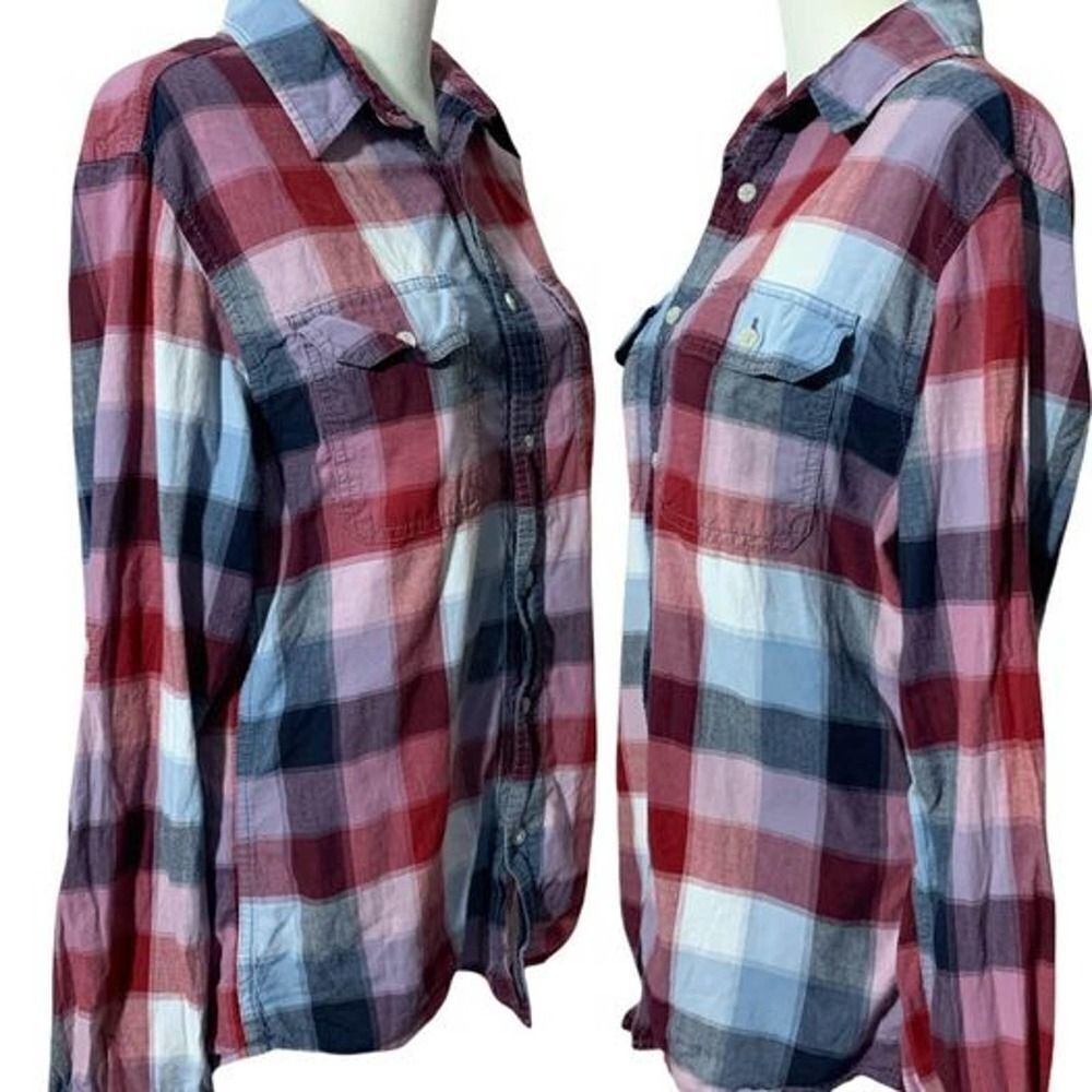 Women’s Urban Pipeline Checkered Blue/purple/Red Sz. Small long sleeve button - Picture 4 of 7